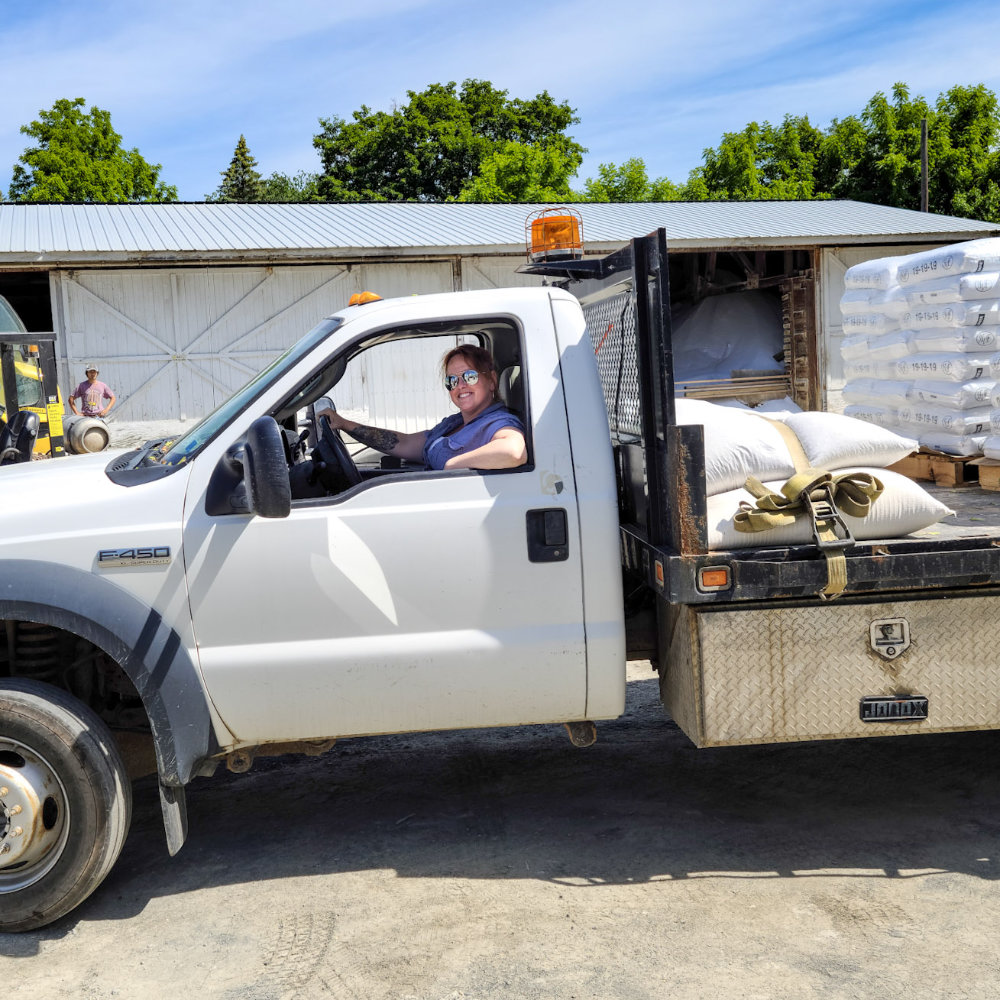 Delivery truck with load on it.